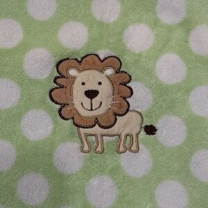 Carter's Just One You Lion Baby Blanket Green White Polka Dot Fleece 38x27
